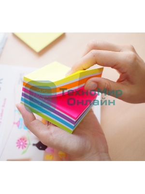 Блок самоклеящийся бумажный Stick`n 21536 76x76 мм, 400 листов, 70 г/м2, неон+пастель, 4 цвета в упаковке