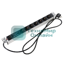 Блок розеток Rem-16 с фил. и инд., 7 Shuko, 16A, алюм., 19