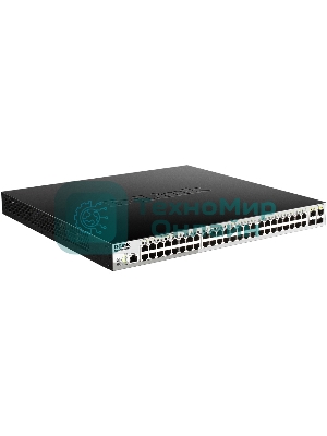 Коммутатор D-Link DGS-1210-52P/ME/B1A, L2 Managed Switch with 48 10/100/1000Base-T ports and 4 1000Base-X SFP ports (8 PoE ports 802.3af/802.3at (30 W), 16 PoE ports 802.3af (15,4 W), PoE Budget 193 W). 16K Mac