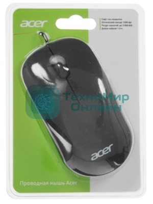 Мышь проводная Acer OMW122 черный, 1200 dpi, USB, кнопки - 3