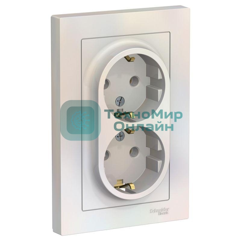 Розетка 2-м AtlasDesign с заземл. 16А в сборе жемчуг SchE ATN000424
