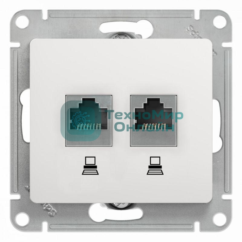 Механизм розетки комп. 2-м Glossa RJ45+RJ45 кат. 5е белый SchE GSL000185KK