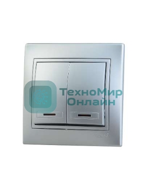 Выключатель 2-кл. СП Мира 10А IP20 с подсветкой метал. сер. LEZARD 701-1010-112