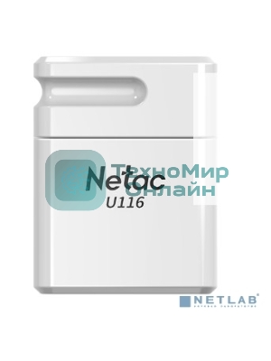 Флешка USB Netac U116 (NT03U116N-064G-20WH), 64Gb, USB 2.0, R/W 70/30, белый