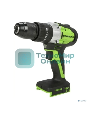 Дрель-шуруповерт аккумуляторная Greenworks GD24DD60 ударная аккумуляторная, 24V, бесщеточная, 30/60Нм,2х2Ач,ЗУ,кор 3704107CUC