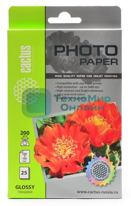 Фотобумага Cactus CS-GA620025 глянцевая A6 200 г/м2 25 листов