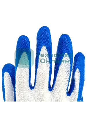 Перчатки полиэфирные Сибртех с синим нитрильным покрытием, размер L, 15 класс вязки