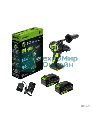 Дрель-шуруповерт аккумуляторная Greenworks GD24DD90 24V, 90 Нм, бесщеточная, 45/90Нм,2х4Ач,ЗУ,кор 3707507CUD