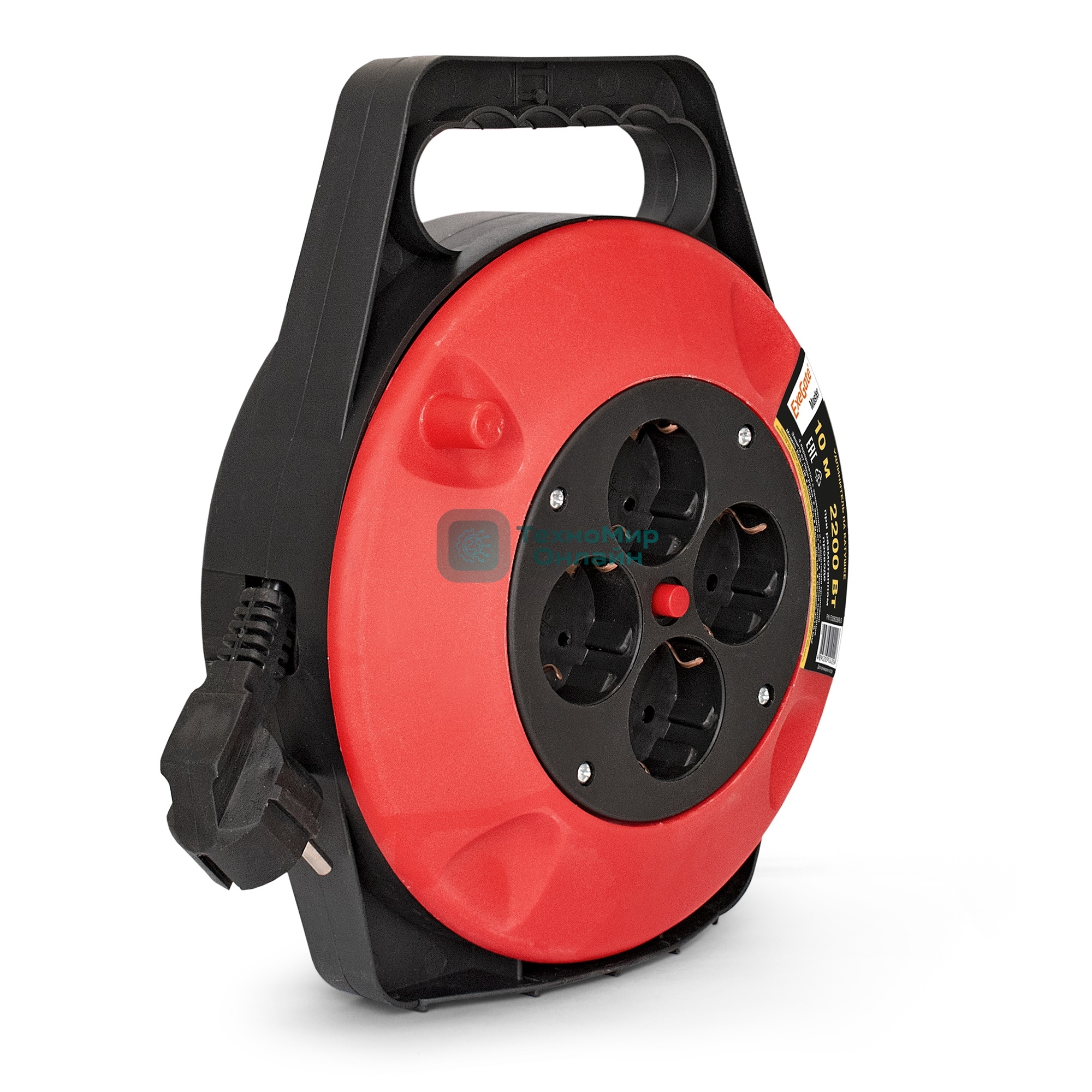 Удлинитель на катушке ExeGate EX286336RUS Master ECS-1-1B (4 евророзетки с заземлением, 10 м, защита от детей, защита от перегрузки, 3х1,0 мм2, 10А/2.2 кВт)