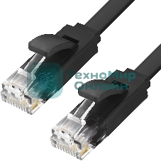 Патч-корд Greenconnect плоский прямой PROF 15.0m UTP медь, cat.6, черный, позолоченные контакты, 30 AWG, Premium ethernet high speed 10 Гбит/с, RJ45, T568B (GCR-LNC616-15.0m)