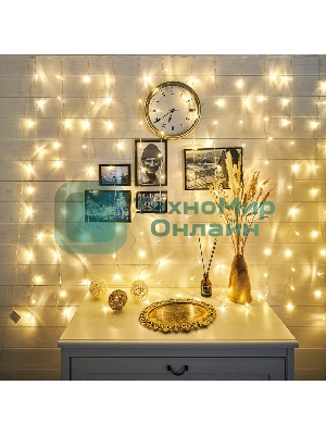 Гирлянда Светодиодный Дождь 1,5х1,5 м, свечение с динамикой, прозрачный провод, 230 В, диоды теплый белый