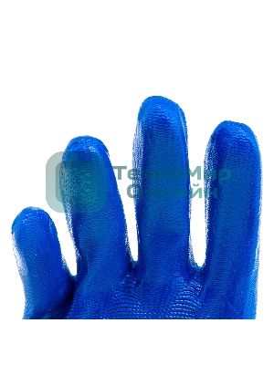Перчатки полиэфирные Сибртех с синим нитрильным покрытием, размер L, 15 класс вязки