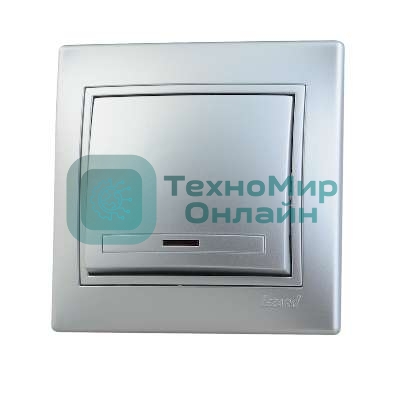Выключатель 1-кл. СП Мира 10А IP20 с подсветкой метал. сер. LEZARD 701-1010-111
