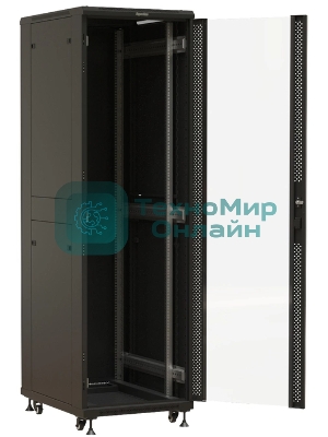 Шкаф серверный Hyperline (TTbR-4261-AS-RAL9004) напольный 42U 600x1000мм пер.дв.стекл задн.дв.спл.стал.лист 2 бок.пан. 800кг черный 910мм 2055мм IP20 сталь