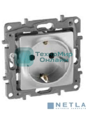 Розетка 672422 Legrand Розетка 2К+З со шторками - немецкий стандарт - винтовые зажимы - 16 А - 250 В - Etika - алюминий
