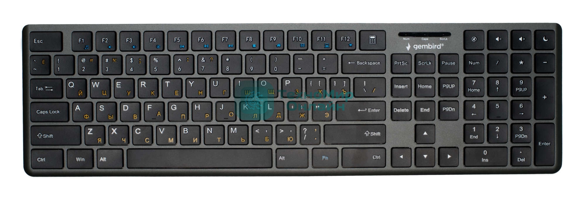 Проводная клавиатура Gembird KB-8460, полноразмерная, 103кл+5 доп, 12Fn, ножничная, тихая, 1.5м, черная