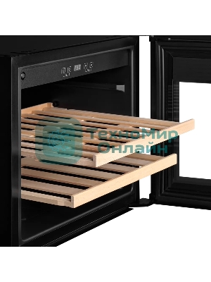 Винный шкаф Kuppersberg RBW 46, встраиваемый, High-Tech, объем 62 л, вместимость 28 бутылок, диапазон температуры 5-20 градусов, сенсорное открытие двери, 2 полки из бука, LCD дисплей, уровень шума 40 дБ, черный