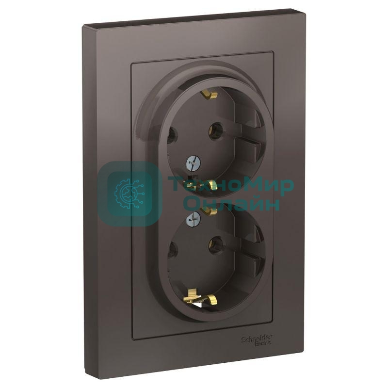 Розетка 2-м AtlasDesign с заземл. 16А в сборе мокко SchE ATN000624