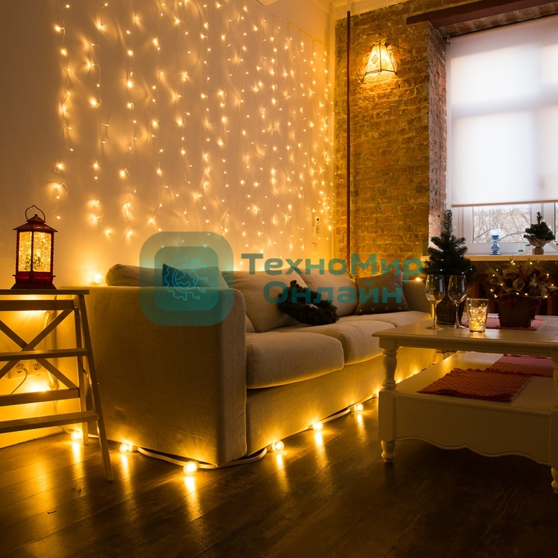Гирлянда Светодиодный Дождь 1,5х1,5 м, свечение с динамикой, прозрачный провод, 230 В, диоды теплый белый