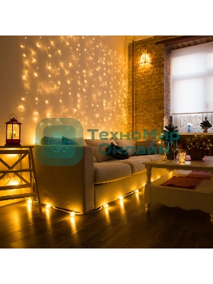 Гирлянда Светодиодный Дождь 1,5х1,5 м, свечение с динамикой, прозрачный провод, 230 В, диоды теплый белый