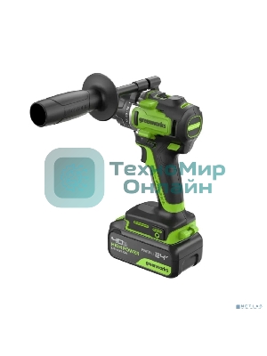 Дрель-шуруповерт аккумуляторная Greenworks GD24DD90 24V, 90 Нм, бесщеточная, 45/90Нм,2х4Ач,ЗУ,кор 3707507CUD