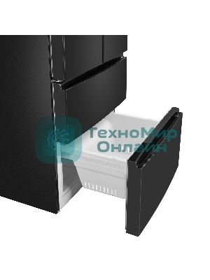 Холодильник Maunfeld MFF180NFBE01 черный трехкамерный 224/113л морозилка снизу, No Frost