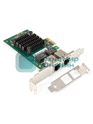 Сетевой адаптер ExeGate EXE-I350-T2v1 (PCI-E x1, порты 2xRJ45 (медные), 10/100/1000Mbps, Gigabit NIC Intel Chipset NHI350AM2)