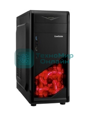 Компьютерный корпус Miditower ExeGate EVO-8227-NPX500 (ATX, БП 500NPX с вент. 12см, 2*USB+1*USB 3.0+HD Audio, черный, 3 вент. RGb, закаленное стекло)