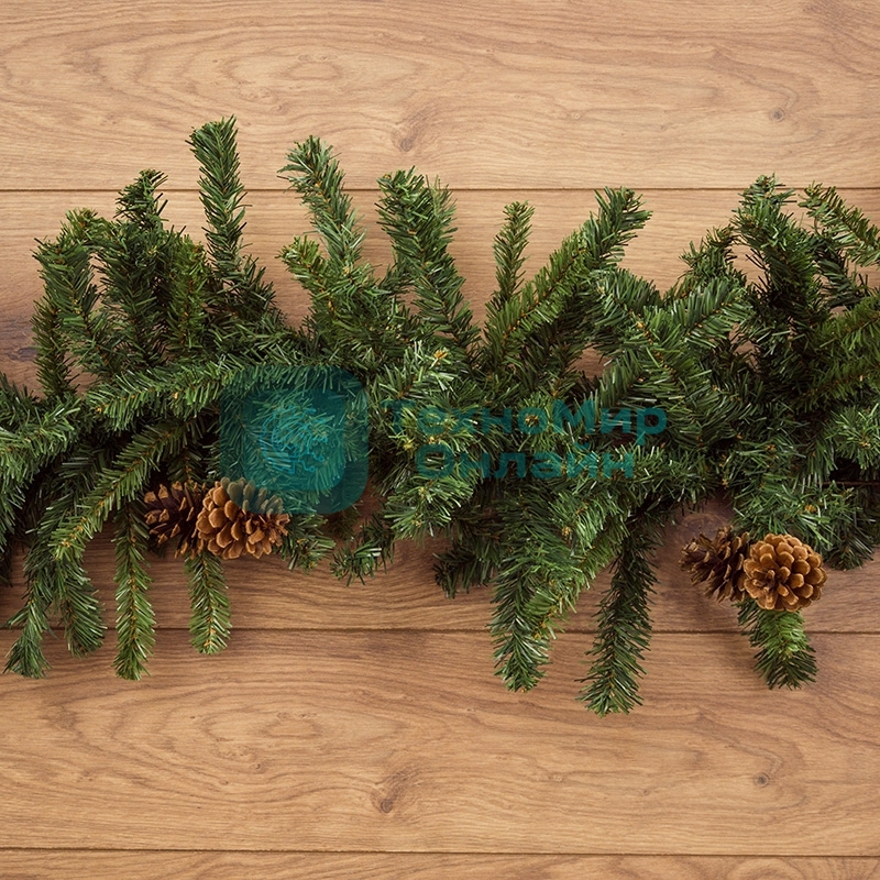 Еловый шлейф Neon-night 2,7 м с шишками, объем 36 см