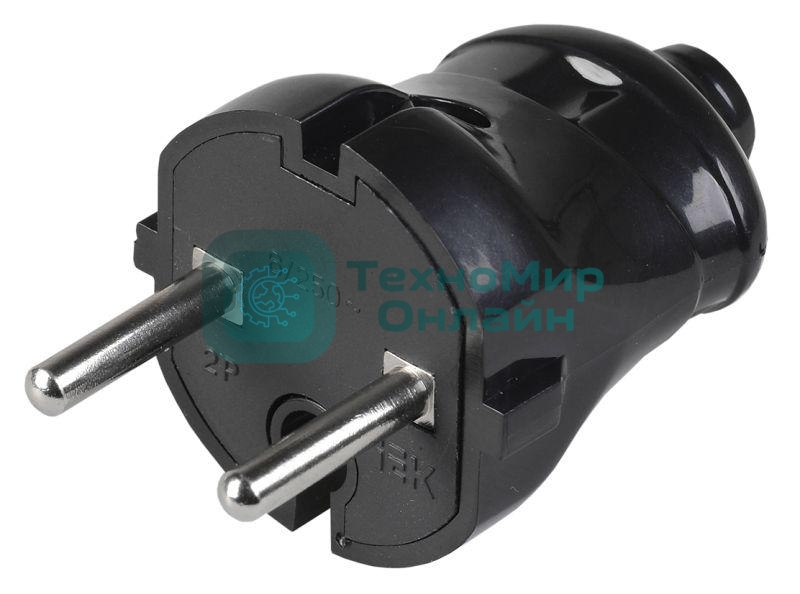 Вилка прямая ВПп20-02-Ст разборная без заземл. контакта 6А черный IEK EVP20-06-01-K02