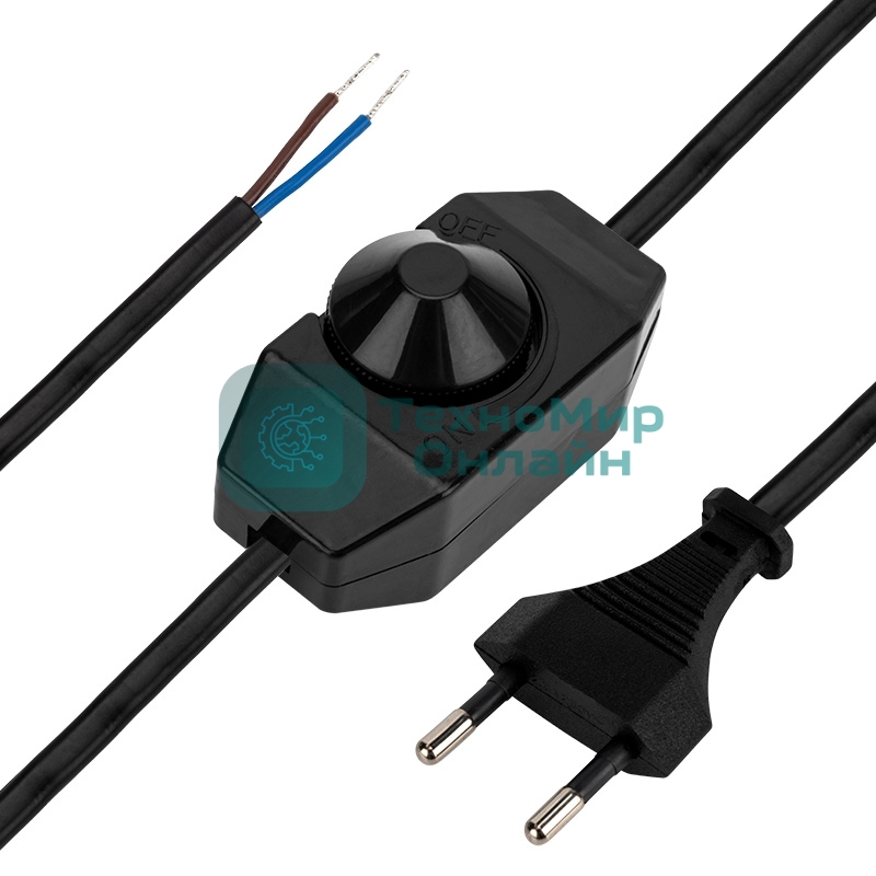 Сетевой шнур с диммером Rexant 2х0,75 мм², 2 м черный