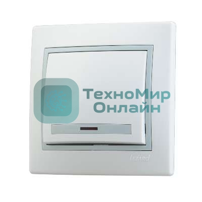 Выключатель 1-кл. СП Мира 10А IP20 с подсветкой белый/сер. LEZARD 701-0215-111