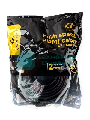 Кабель HDMI Cablexpert CCF2-HDMI4-20M, 19M/19M, v2.0, медь, позол.разъемы, экран, 2 фер.кольца, 20м, черный, пакет