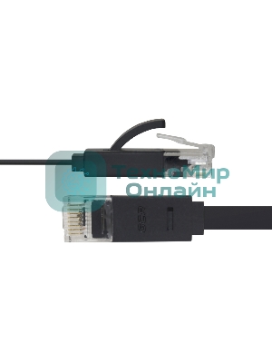 Патч-корд Greenconnect плоский прямой PROF 15.0m UTP медь, cat.6, черный, позолоченные контакты, 30 AWG, Premium ethernet high speed 10 Гбит/с, RJ45, T568B (GCR-LNC616-15.0m)