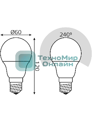 Лампа светодиодная LED Gauss A60 E27 10Вт 2700К/4100К CTC