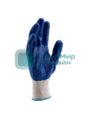 Перчатки полиэфирные Сибртех с синим нитрильным покрытием, размер L, 15 класс вязки