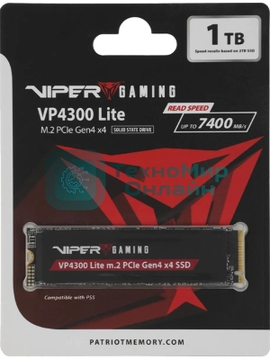 Накопитель SSD Patriot Viper VP4300 Lite, 1Tb, PCIe 4.0 x4, M.2 2280, NVMe, R/W 7400/6400, с радиатором