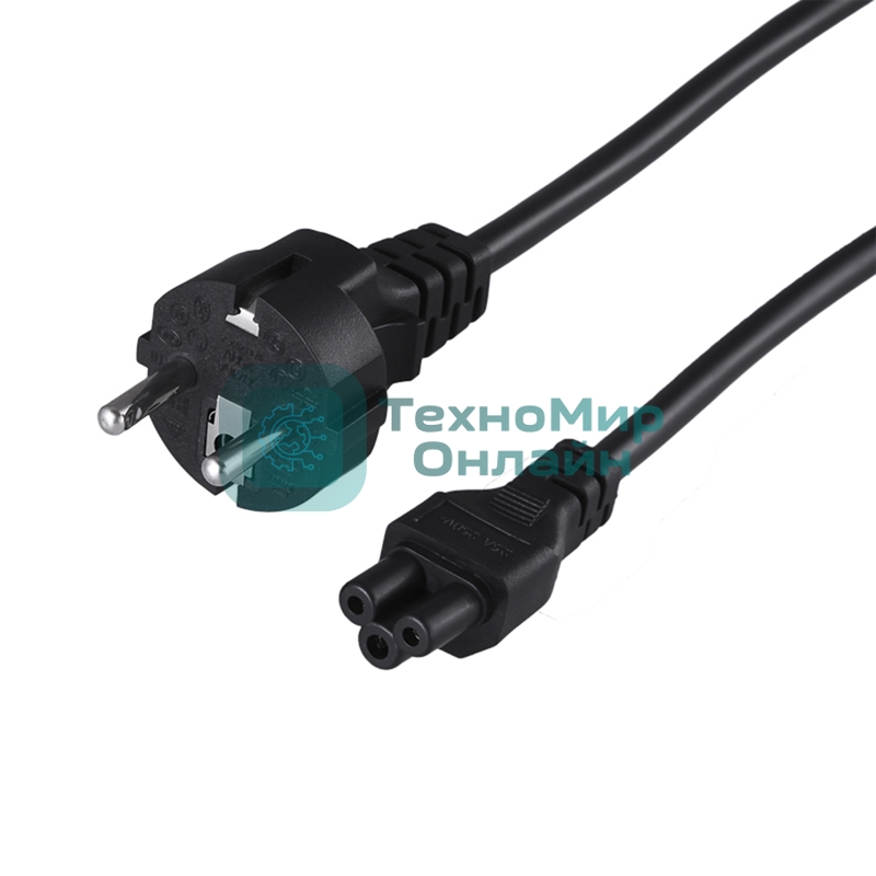 Шнур сетевой Rexant евровилка–евроразъем С5, кабель 3x0,5мм², 3м, для питания ноутбука (пакет ПВХ)