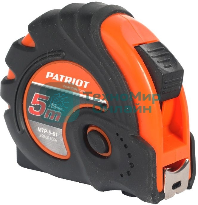 Рулетка PATRIOT MTP-5-01, ширина ленты 19мм, ударопрочный корпус, обрезиненная, 5м