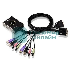 Переключатель KVM ATEN (CS682-AT) KVM+Audio, 1 user USB+DVI-D => 2 cpu USB+DVI-D, со встр.шнурами USB+Audio 2x1.2м., 1920x1200, настол., исп.стандарт.