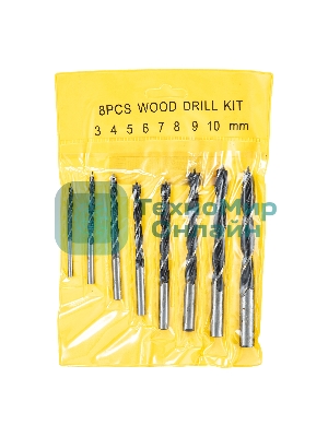 Набор сверл по дереву Sparta,3-4-5-6-7-8-9-10 мм, 8 шт. цилиндрический хвостовик