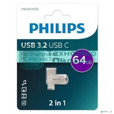 Флешка USB 64Gb PHILIPS 2-in-1 USB 3.2 USB C, OTG, USB 3.2/Type-C, Металл, 100 Mb/s