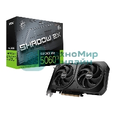 Видеокарта MSI RTX 5060 Ti 8G SHADOW 2X OC PLUS, NVIDIA RTX 5060 Ti, 8 ГБ GDDR7, 128 бит, PCI-e 5.0, 1xHDMI, 3xDP, 2617 МГц