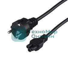 Шнур сетевой Rexant евровилка–евроразъем С5, кабель 3x0,5мм², 1,8м, для питания ноутбука (пакет ПВХ)