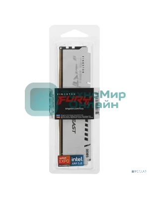 Оперативная память Kingston Fury Beast, DDR5, 16Gb (1x16Gb), 6000MHz, CL36, DIMM, с радиатором, белый