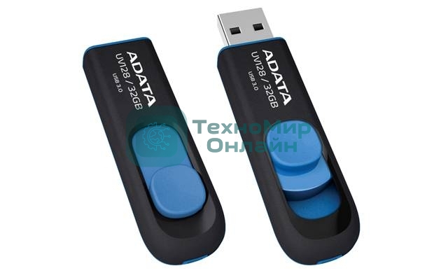 Флешка USB ADATA UV128 (AUV128-32G-RBE), 32Gb, USB 3.0, R/W 100/30, черный/синий