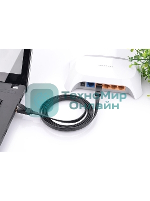 Патч-корд Greenconnect плоский прямой PROF 15.0m UTP медь, cat.6, черный, позолоченные контакты, 30 AWG, Premium ethernet high speed 10 Гбит/с, RJ45, T568B (GCR-LNC616-15.0m)