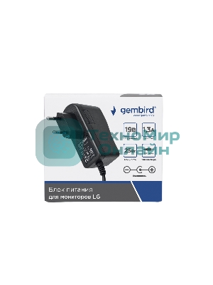 Блок питания Gembird NPA-AC35, 19В/1.3А, 25Вт, 1 штекер 6.5х4.4мм для мониторов LG, черный