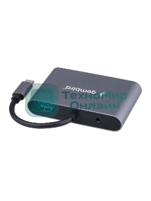Концентратор USB Type-C Gembird UHB-D8 5в1: USB3.1, PD100W, Jack3,5, HDMI, VGA, кабель 10 см, алюминий