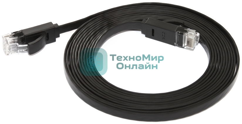 Патч-корд Greenconnect плоский прямой PROF 15.0m UTP медь, cat.6, черный, позолоченные контакты, 30 AWG, Premium ethernet high speed 10 Гбит/с, RJ45, T568B (GCR-LNC616-15.0m)
